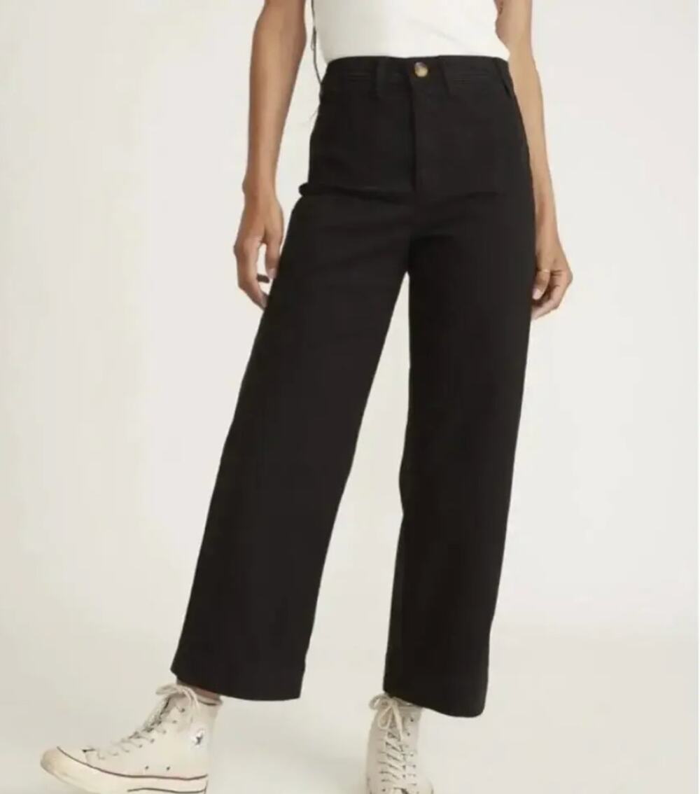 Marine Layer Bridget Wide Leg Crop Pants Black Cotton Pants Minimalist Sz 14